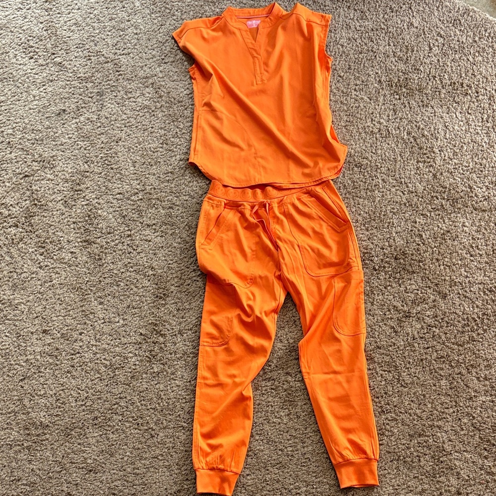NWOT Neon Orange Women's Scrub set